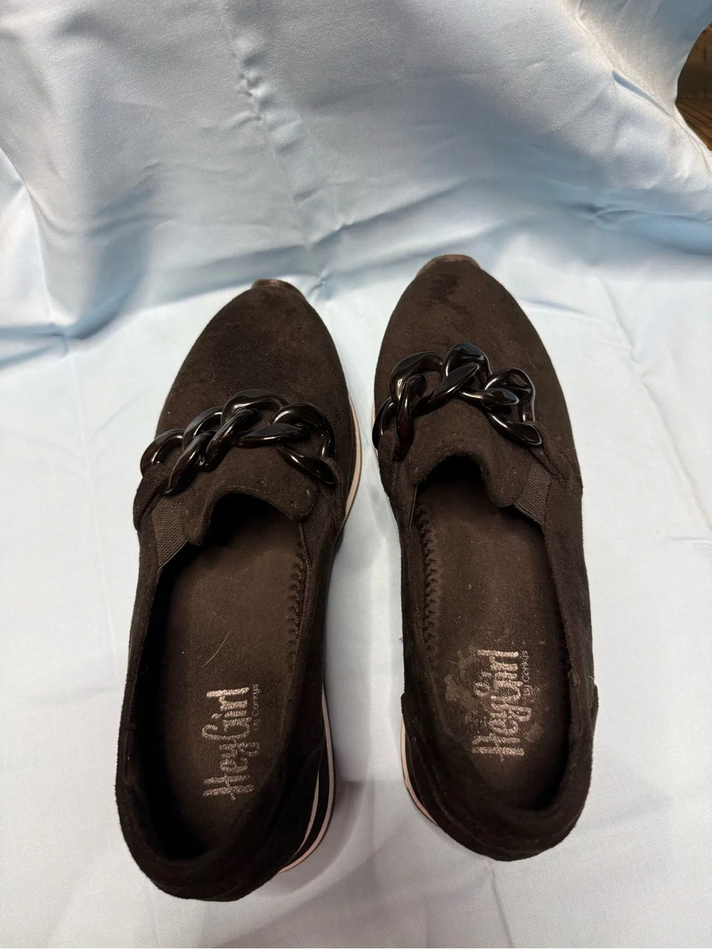 Black Platform Slip-On Loafers with Chain Accent - Women